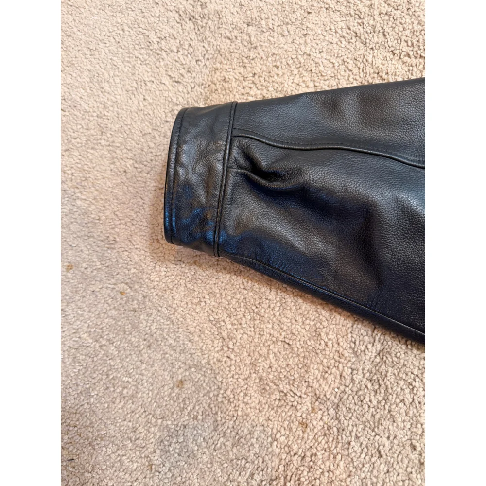 Mens Cambridge Classics Black Leather Bomber Zip-Up Moto 2X Style Edgy Retro Y2K